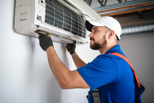 HVAC technician installing a mini split air conditioner in Santa Clara